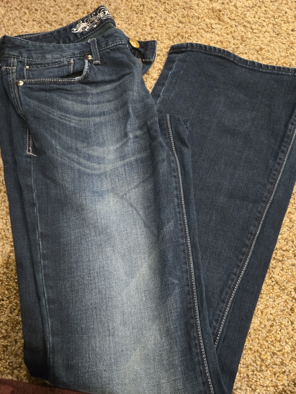 Womens Dark Blue Washed Straight-Leg Jeans